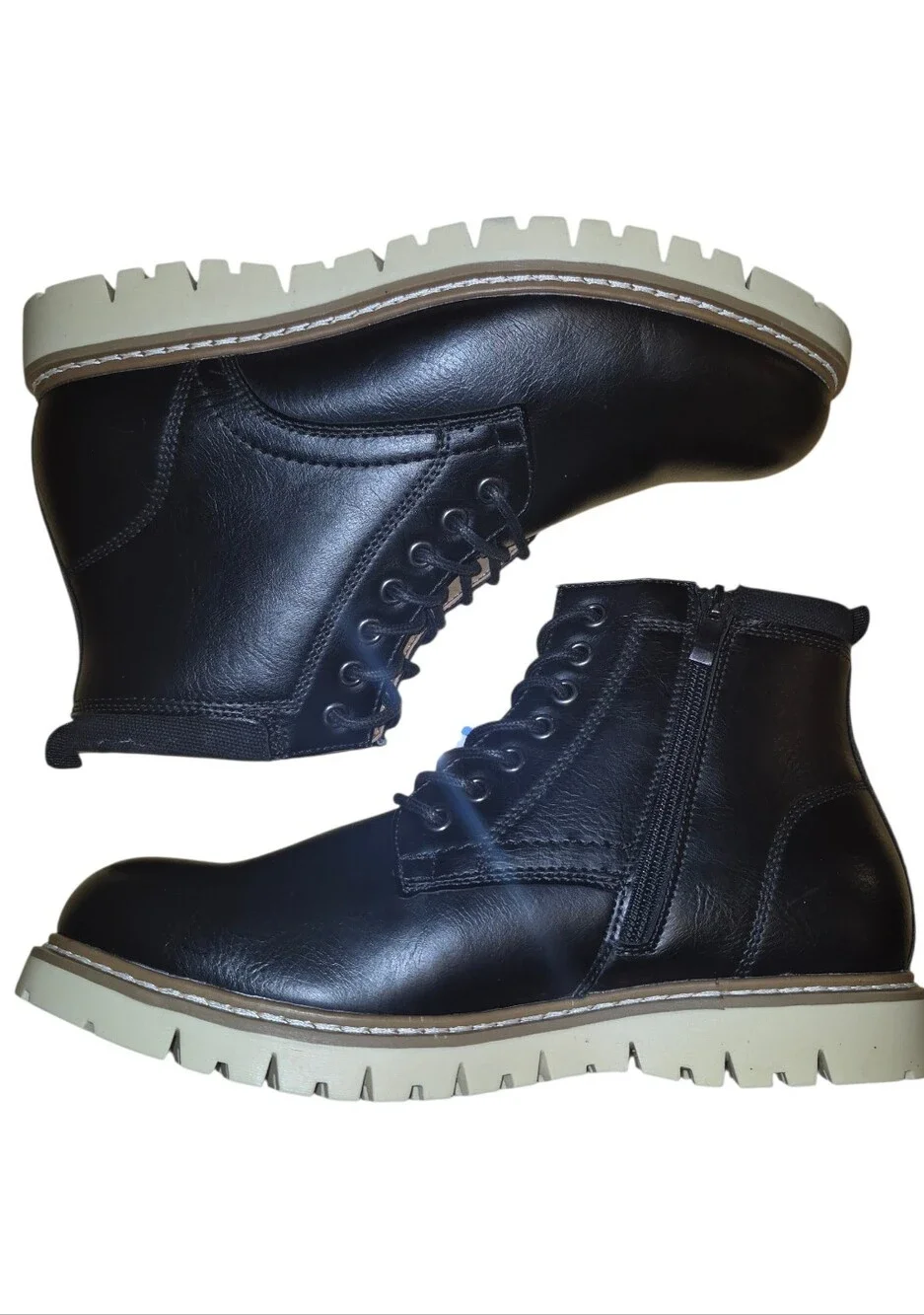 Steve Madden Black Leather Chukka Boots with Tan Lug Sole